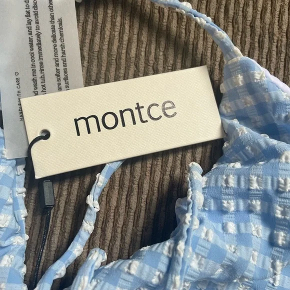 Montce Peri Micro Gingham Uno Ruffle Bows Bikini Bottom - Picture 6 of 10